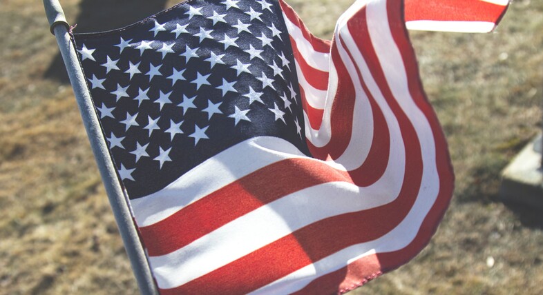 Flag of USA with gray pole