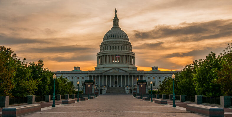 A picture of the U.S. Capitol at sunset