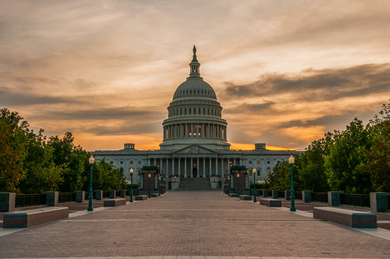 A picture of the U.S. Capitol at sunset